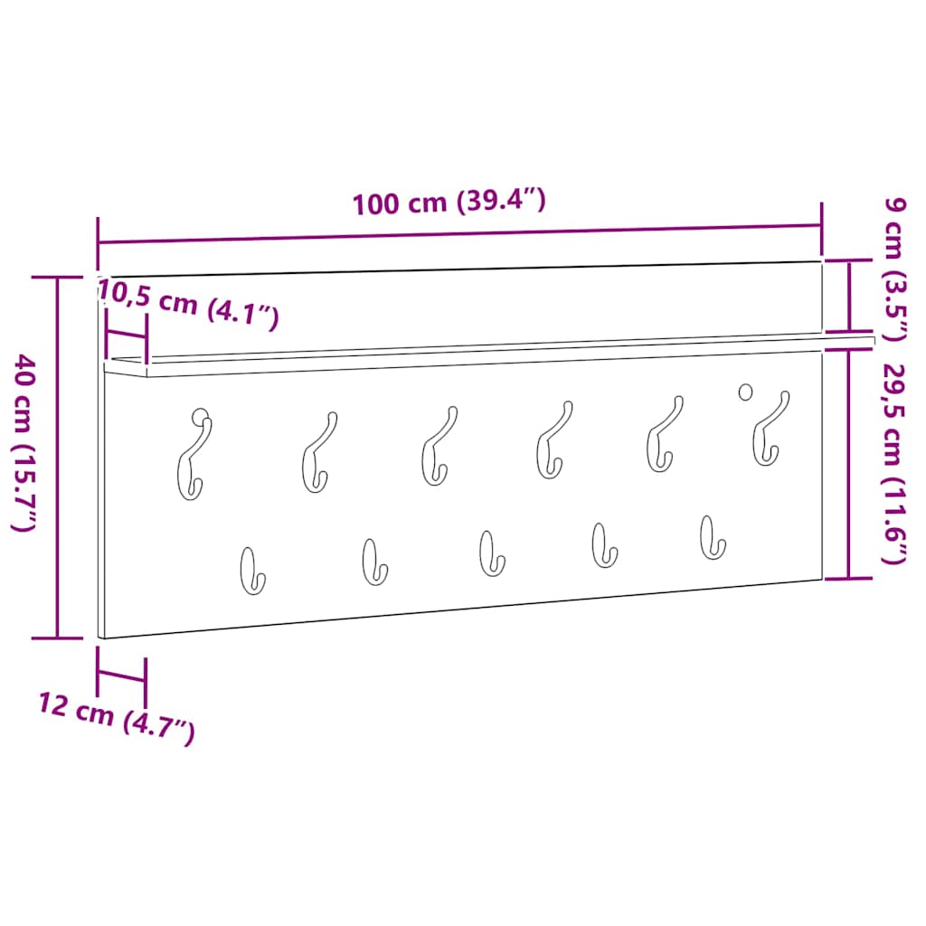 Wall-Mounted Coat Rack Wall-Mounted Grey Sonoma Engineered wood