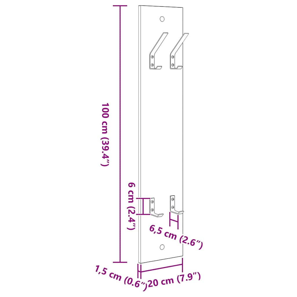 Wall-Mounted Coat Rack Wall-Mounted White 20 x 1.5 x 100 cm