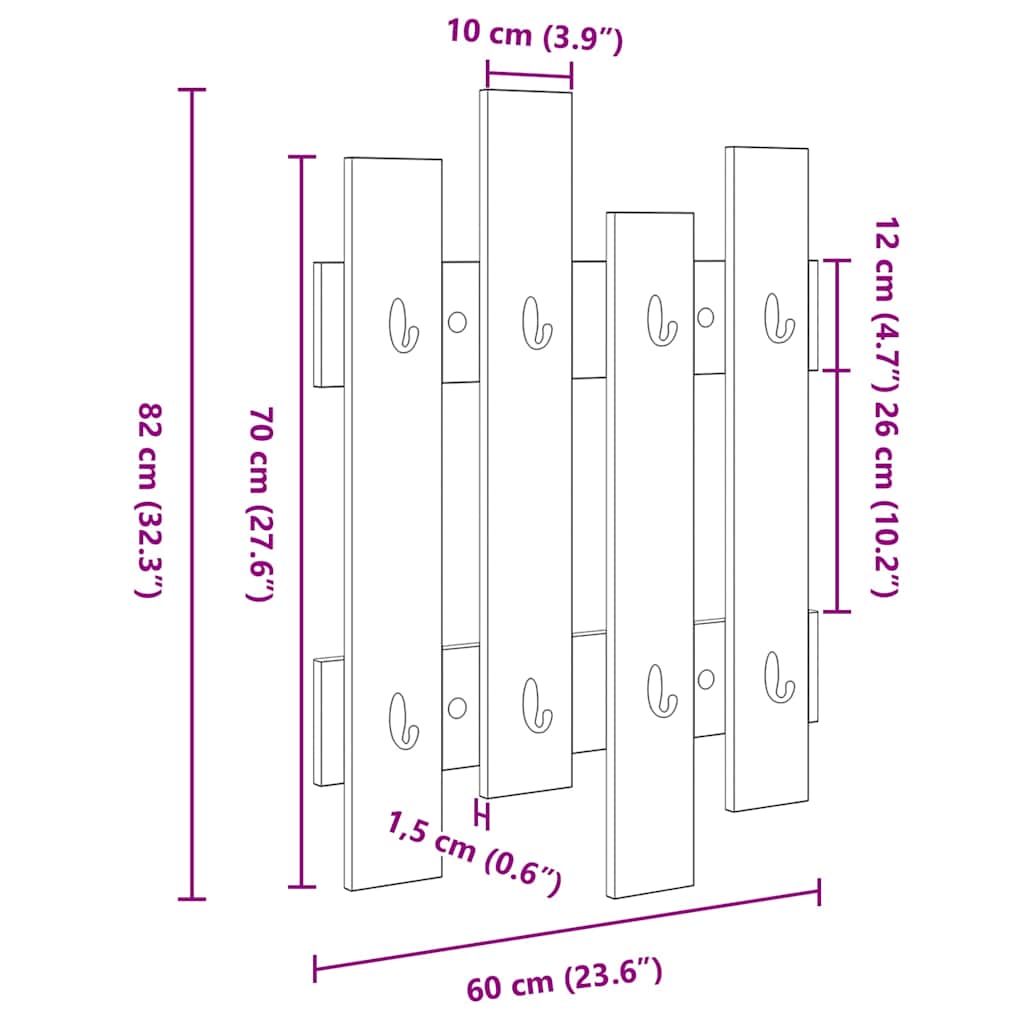 Wall-Mounted Coat Rack Wall-Mounted White 60 x 3 x 82 cm