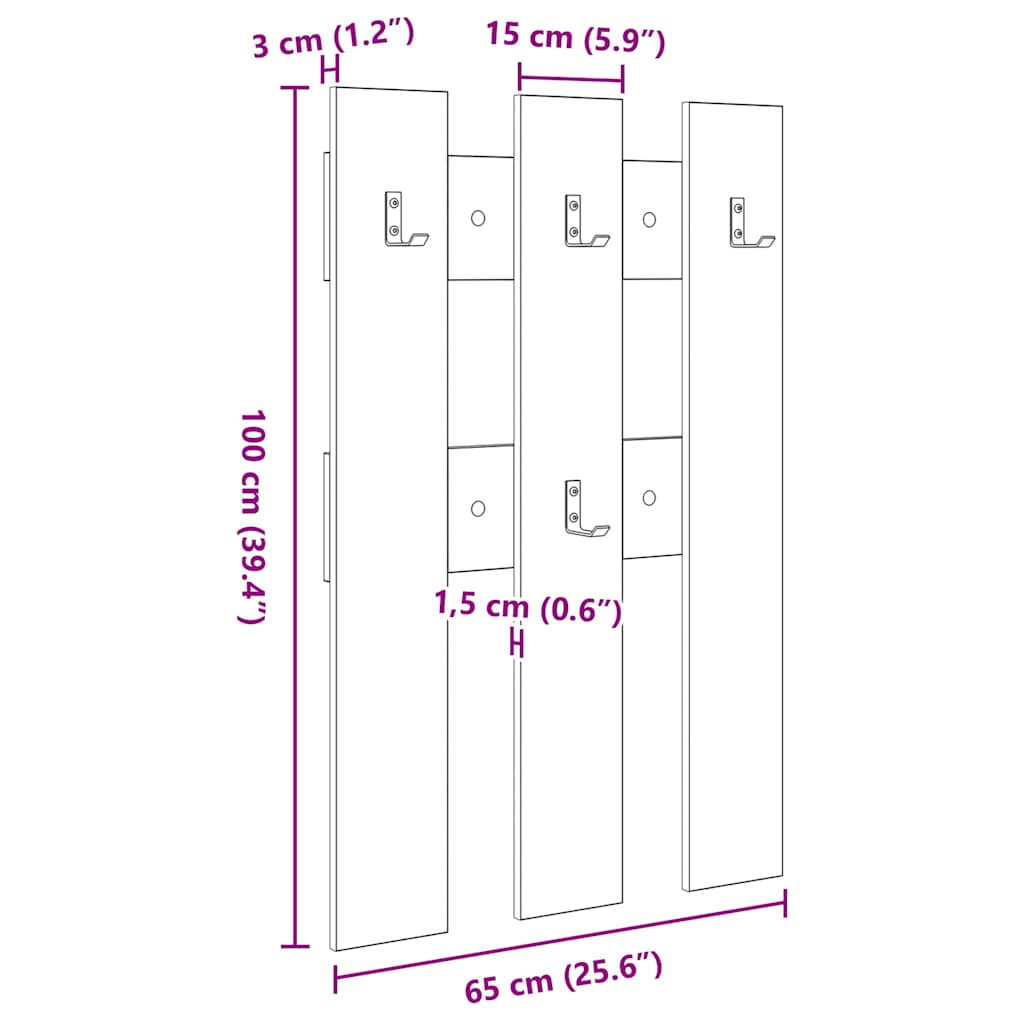 Wall-Mounted Coat Rack Wall-Mounted Artisan Oak 65 x 3 x 100 cm