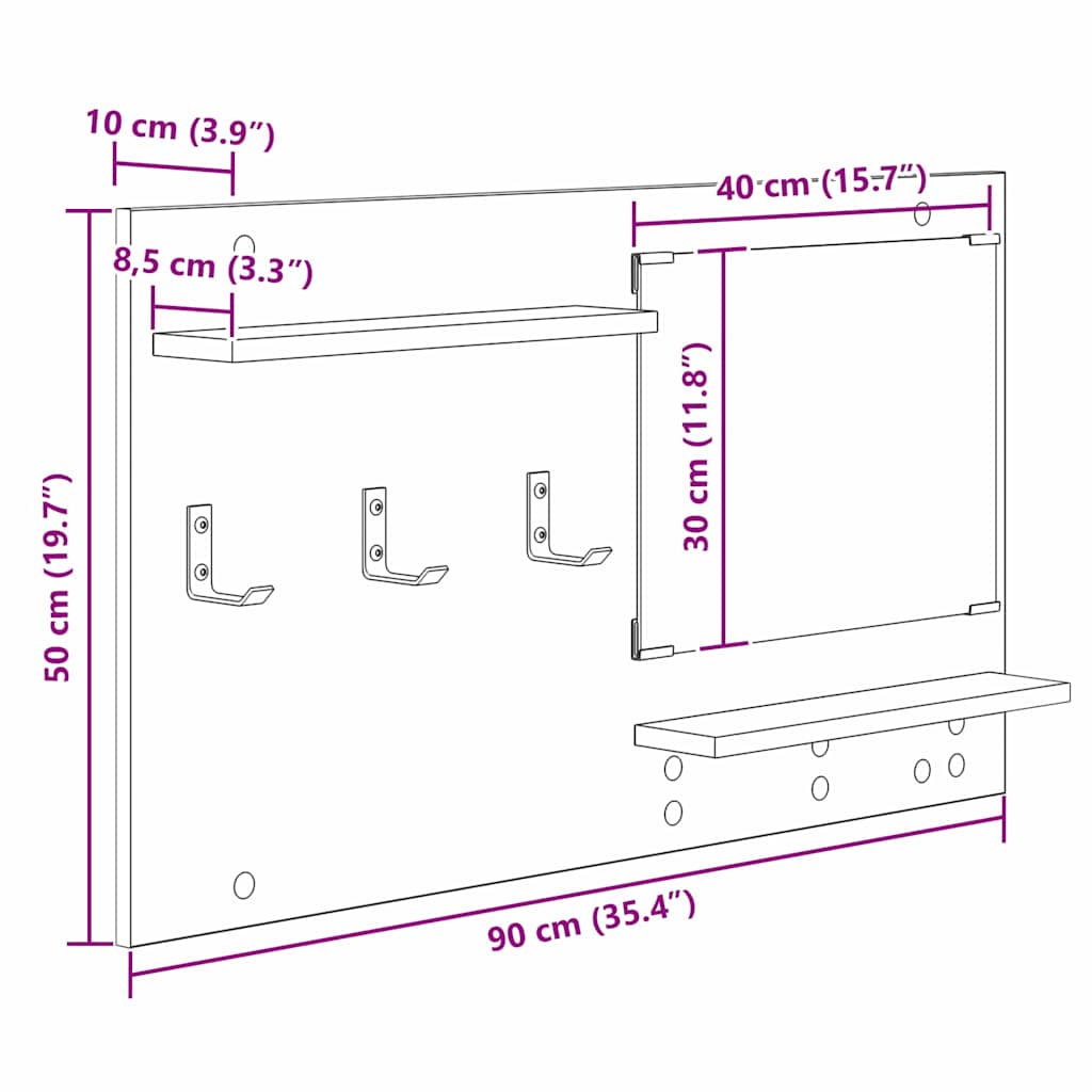 Wall-Mounted Coat Rack Wall-Mounted White 90 x 10 x 50 cm