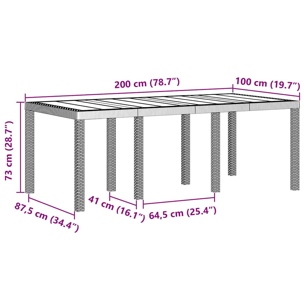 Garden Table Light Grey 200 x 100 x 73 cm Poly Rattan