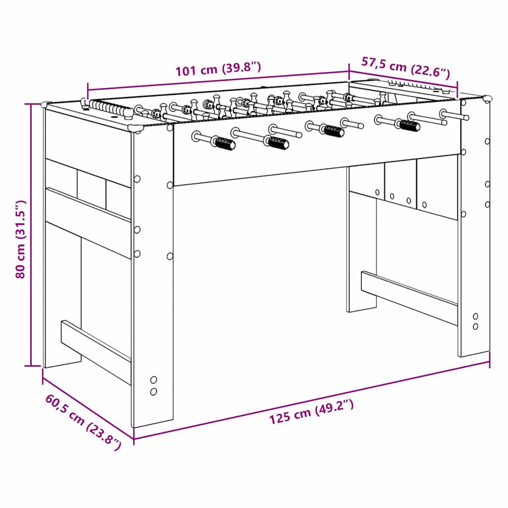Foosball Table Black Oak 125 x 60.5 x 80 cm Engineered Wood