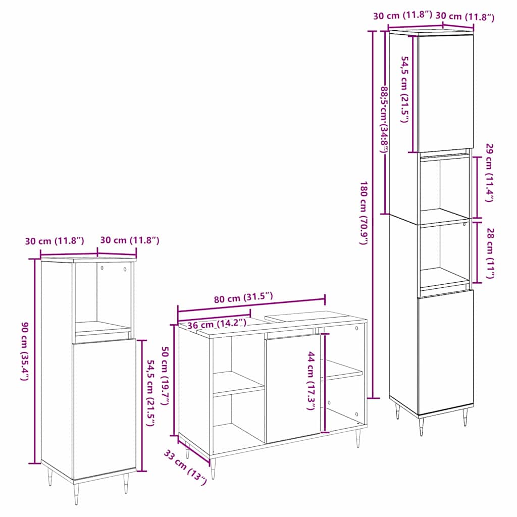 Bathroom Furniture Set 3 pcs Artisan Oak Engineered Wood