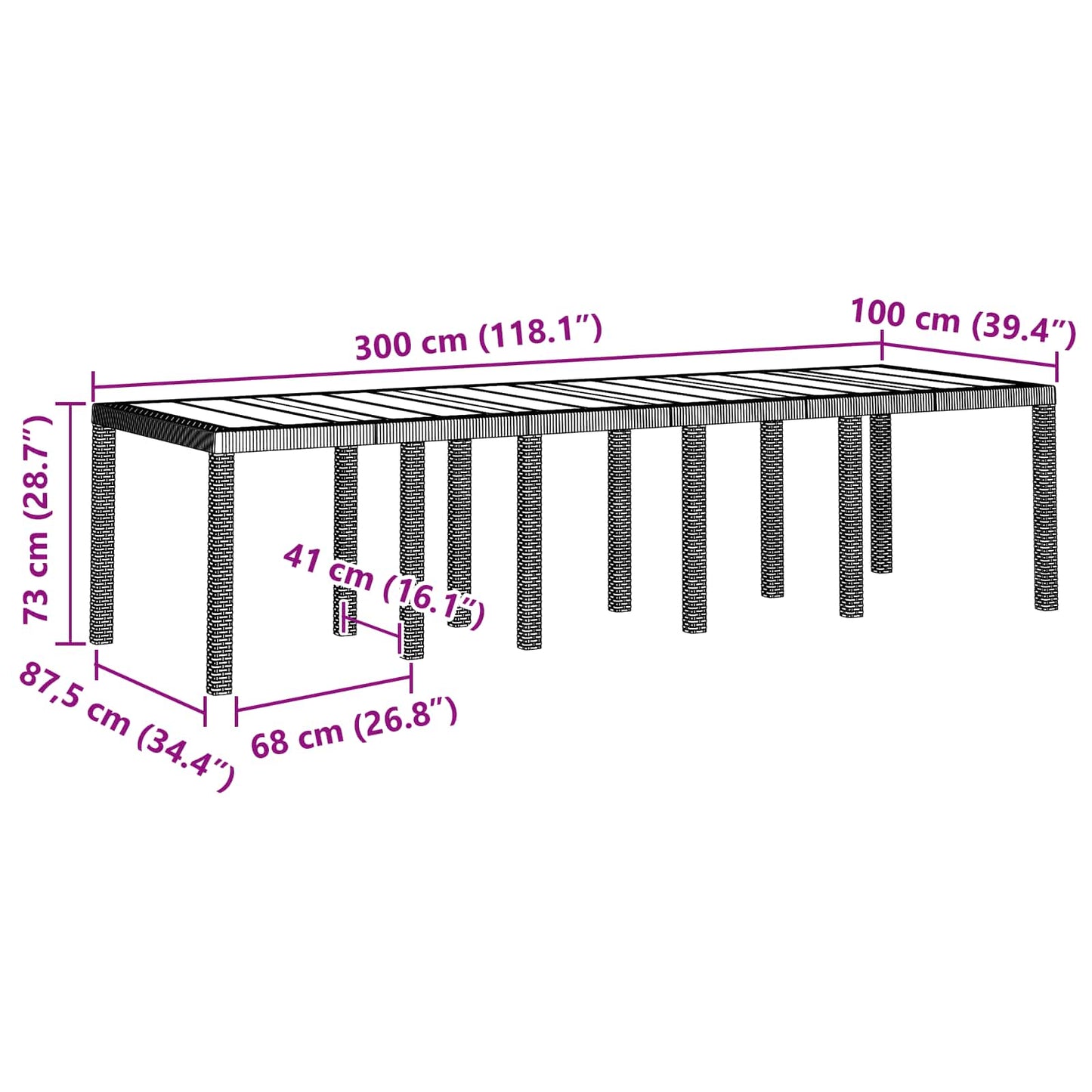 Garden Table Anthracite 300 x 100 x 73 cm Poly Rattan