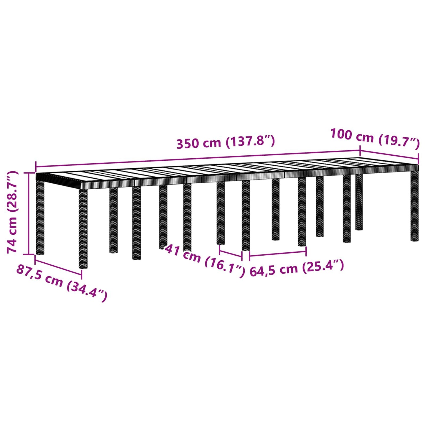 Garden Table Brown 350 x 100 x 74 cm Poly Rattan