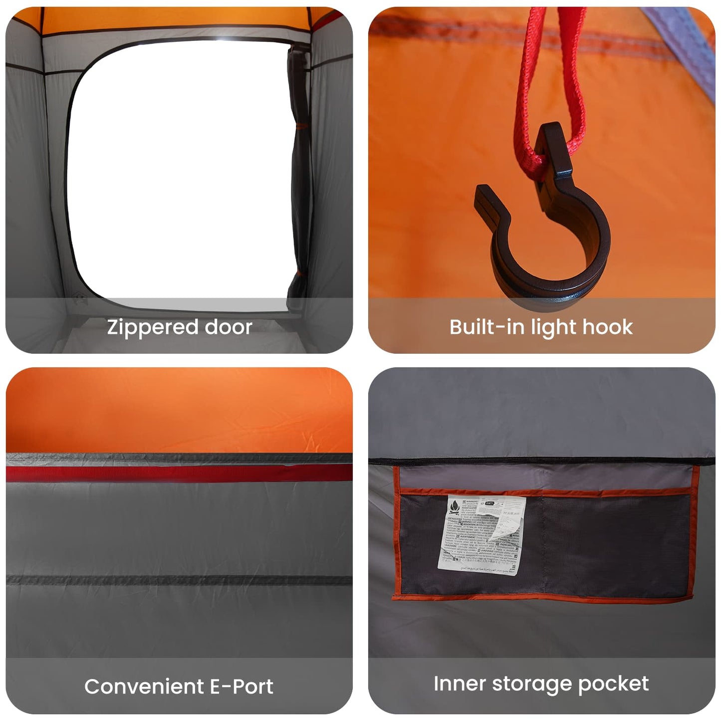 Instant Tent 2-Person Quick-Release with Roof Grey and Orange