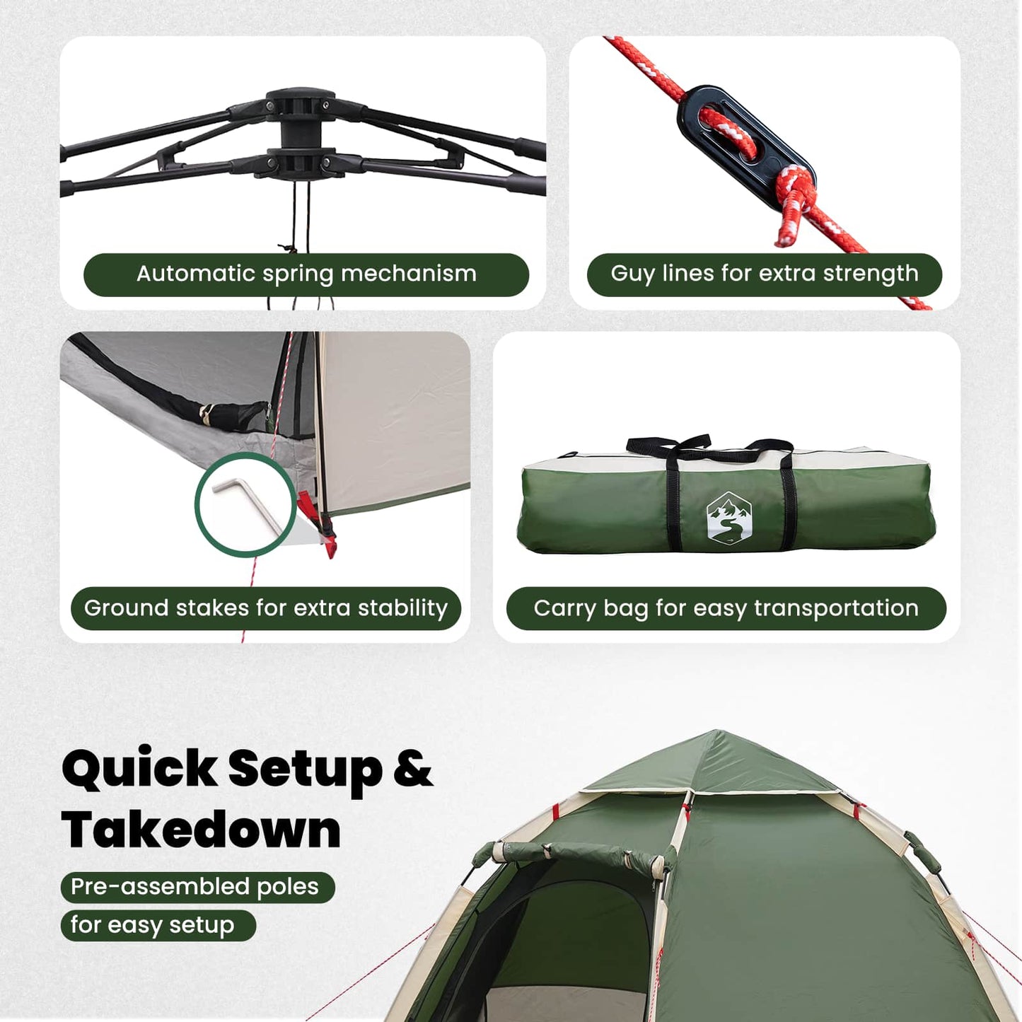 Instant Tent with Rainfly 4-Person Quick-Release Green
