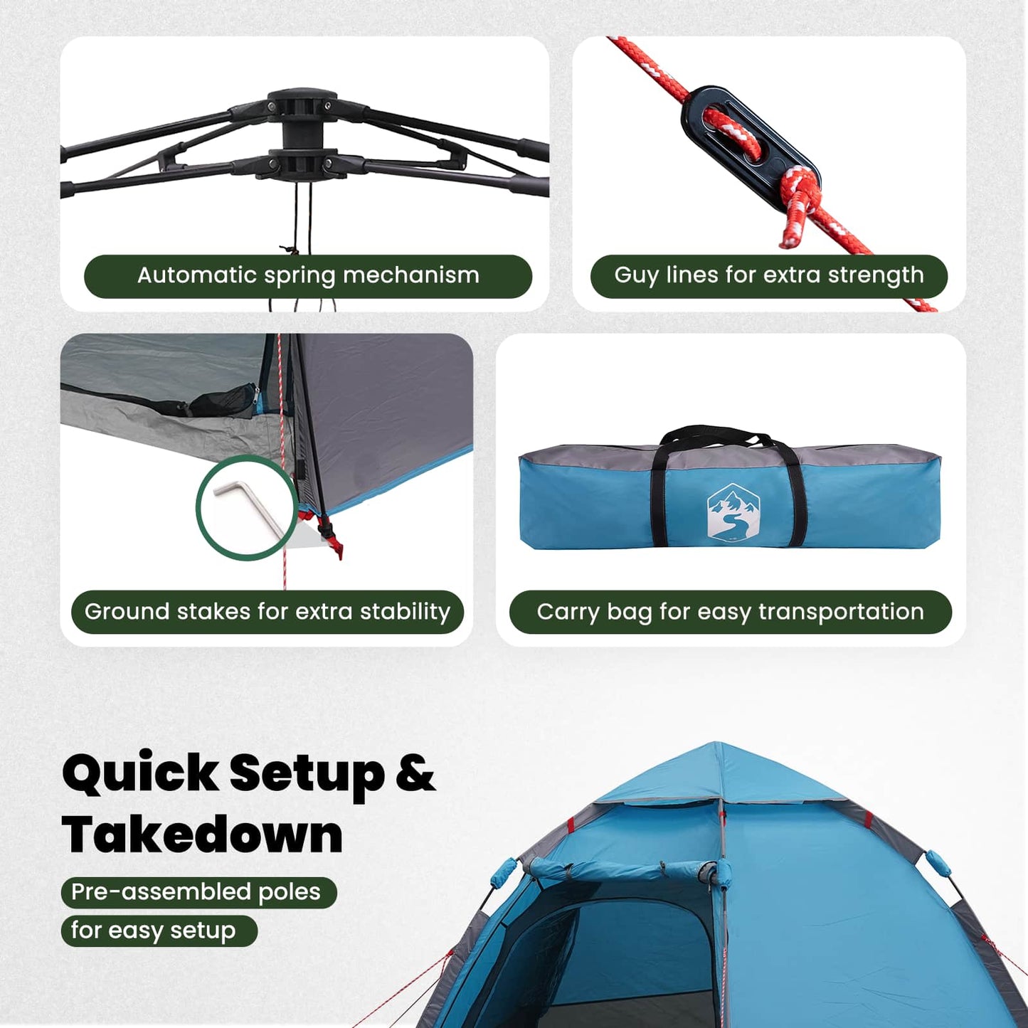 Instant Tent with Rainfly 4-Person Quick-Release with Roof Blue