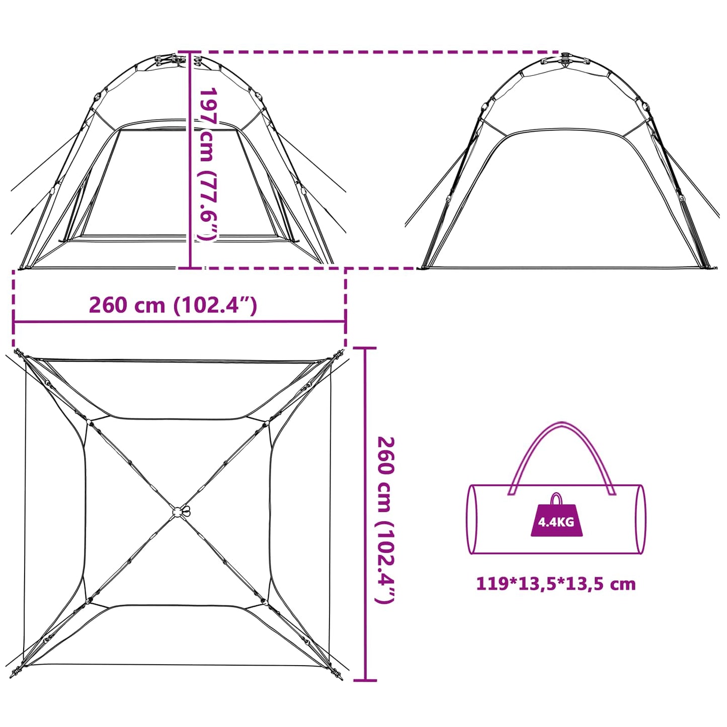 Instant Tent 4-Person Quick-Release Grey 260 x 260 x 197 cm
