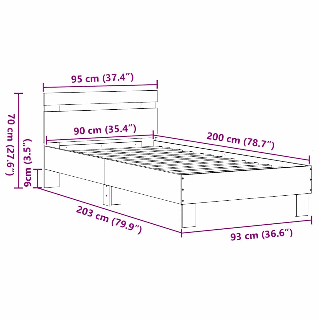 Bed Frame Old Wood 203 x 95 x 70 cm Engineered Wood