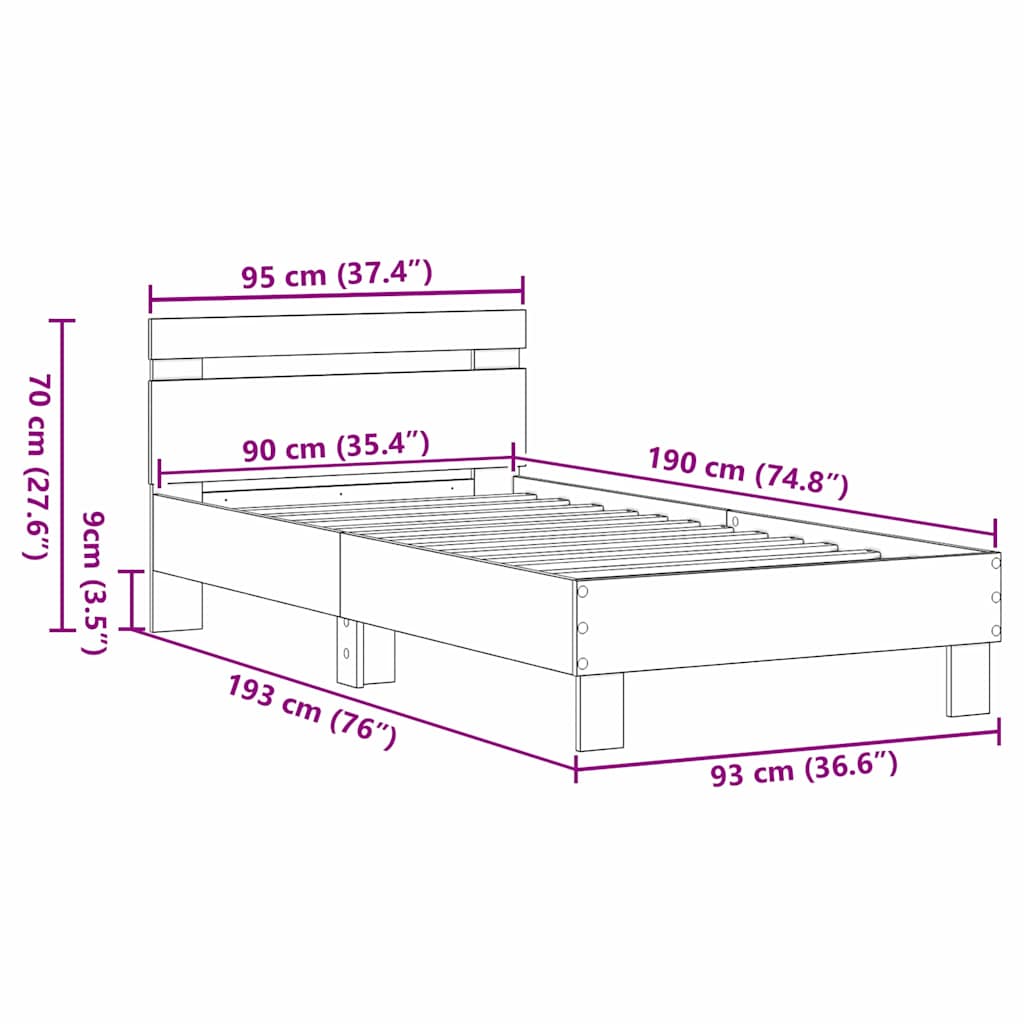 Bed Frame Artisan Oak 193 x 95 x 88 cm Engineered Wood