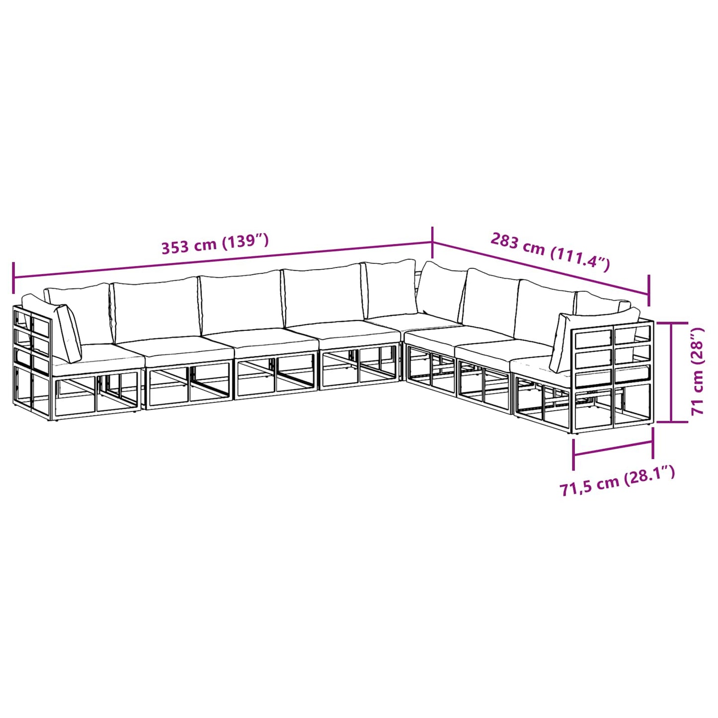 Garden Sofa Set with Cushion 8 pcs Black Aluminium