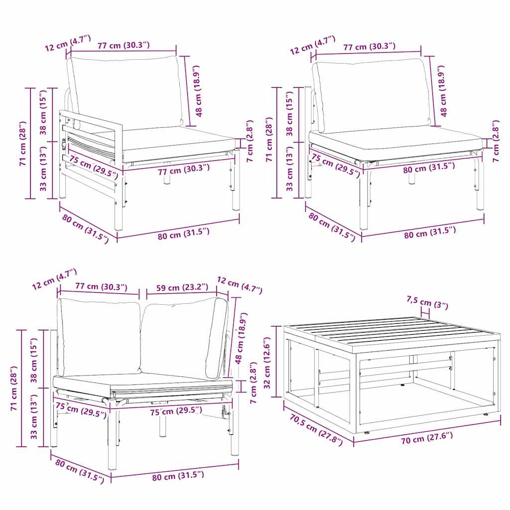 Garden Sofa Set with Cushion 8 pcs Black Steel