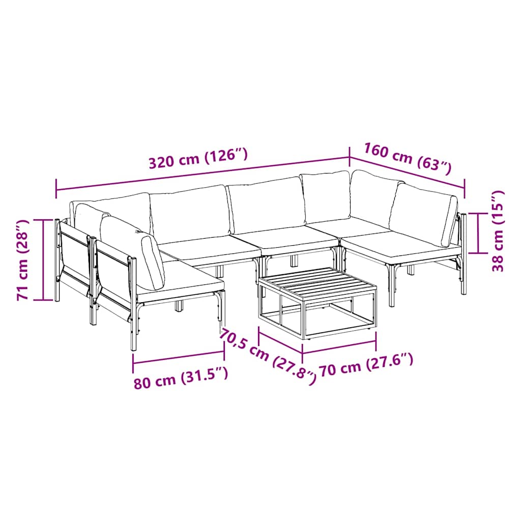 Garden Sofa Set with Cushion 7 pcs Black Steel