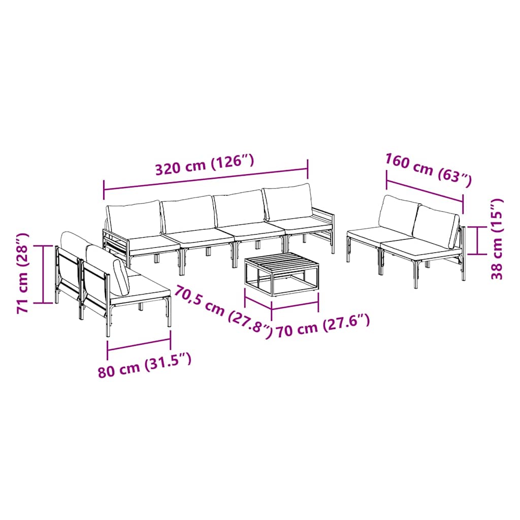 Garden Sofa Set with Cushion 9 pcs Black Steel