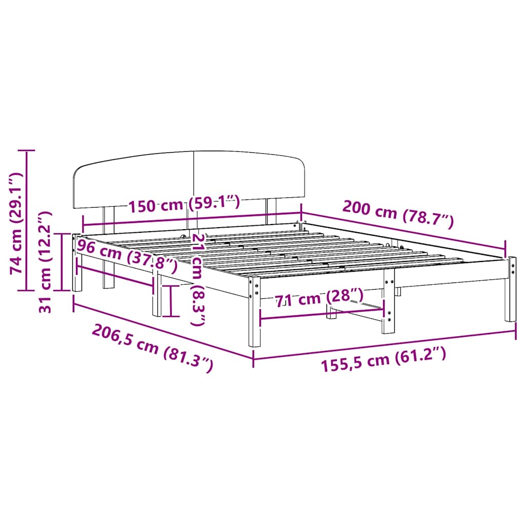 Bed Frame with Headboard Wax Brown 150 x 200 cm Solid Pine Wood