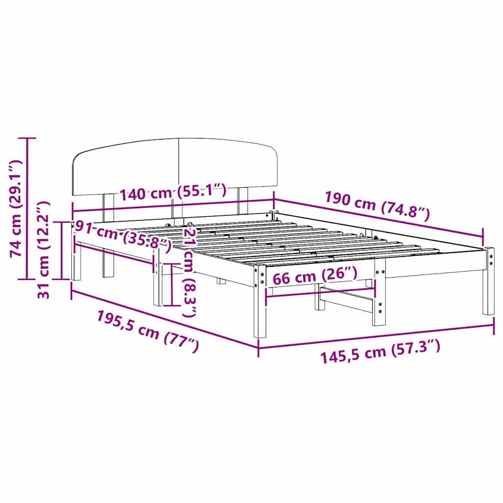 Bed Frame with Headboard Natural 140 x 190 cm Solid Pine Wood
