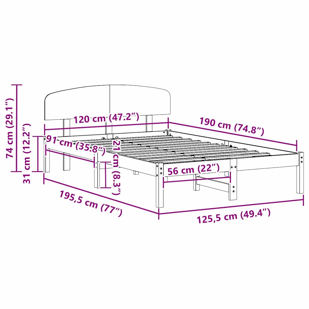 Bed Frame with Headboard Wax Brown 120 x 190 cm Solid Pine Wood