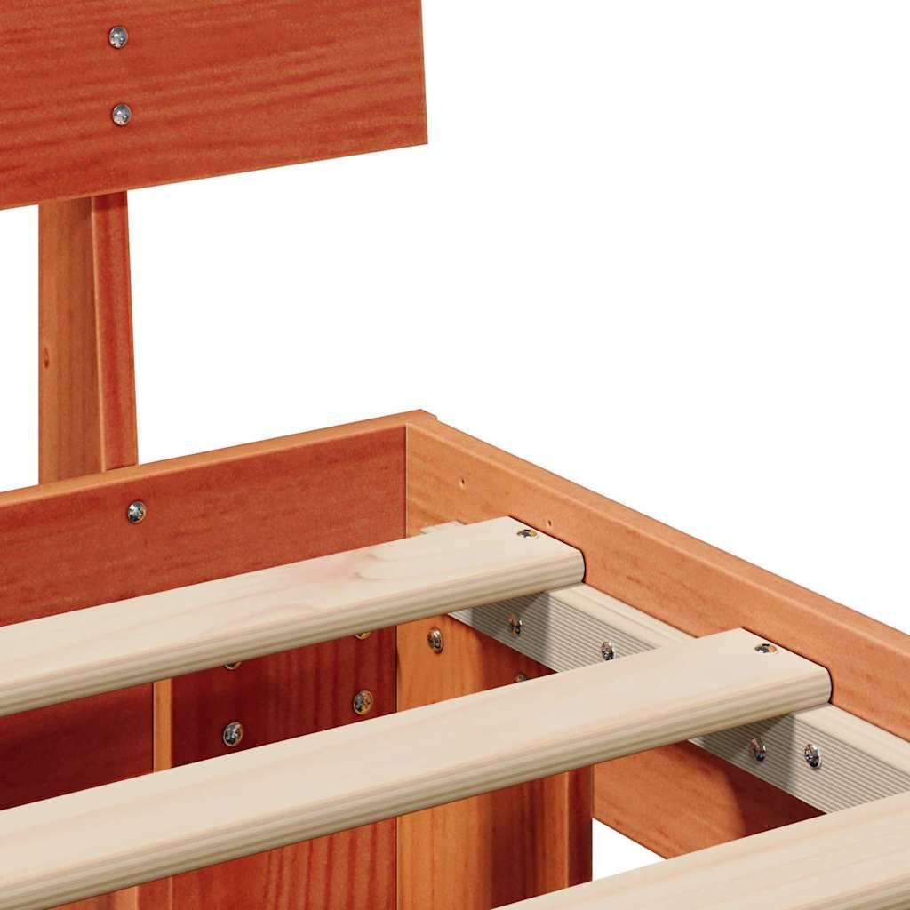 Bed Frame with Headboard Wax Brown 90 x 200 cm Solid Pine Wood