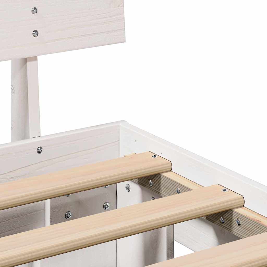 Bed Frame with Headboard White 75 x 190 cm Solid Pine Wood