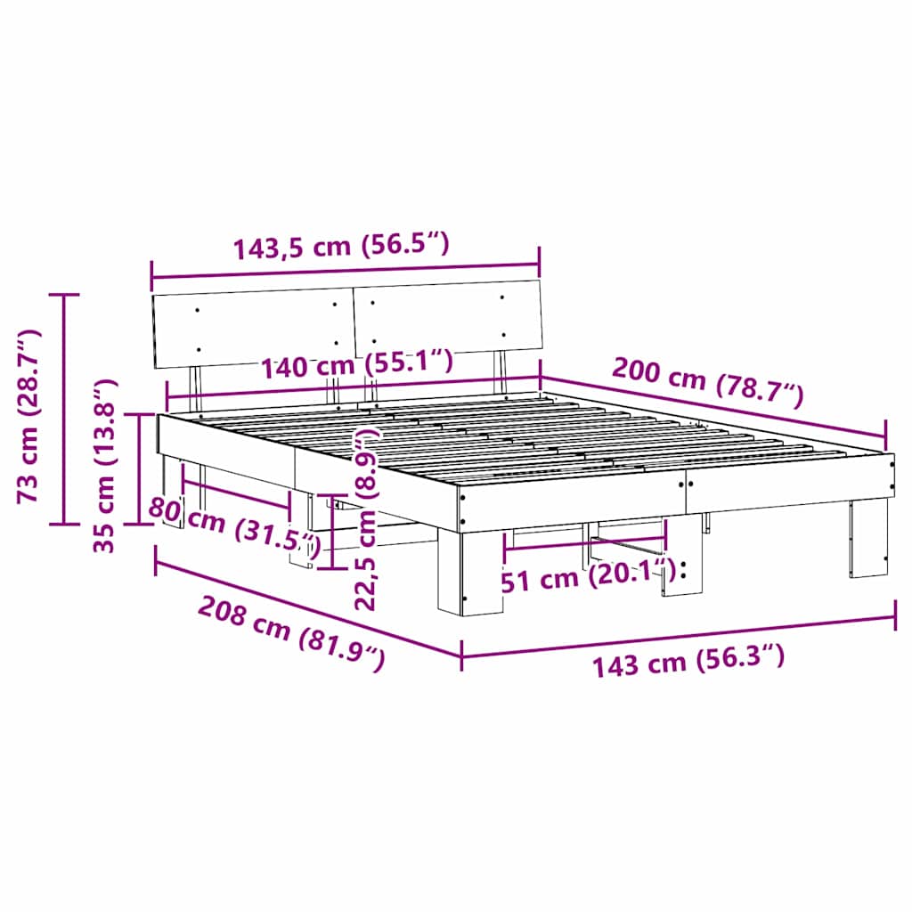 Bed Frame with Headboard Wax Brown 140 x 200 cm Solid Pine Wood