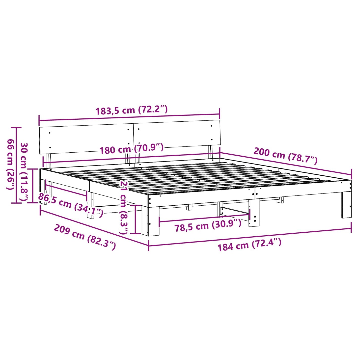 Bed Frame with Headboard Natural 180 x 200 cm Solid Pine Wood