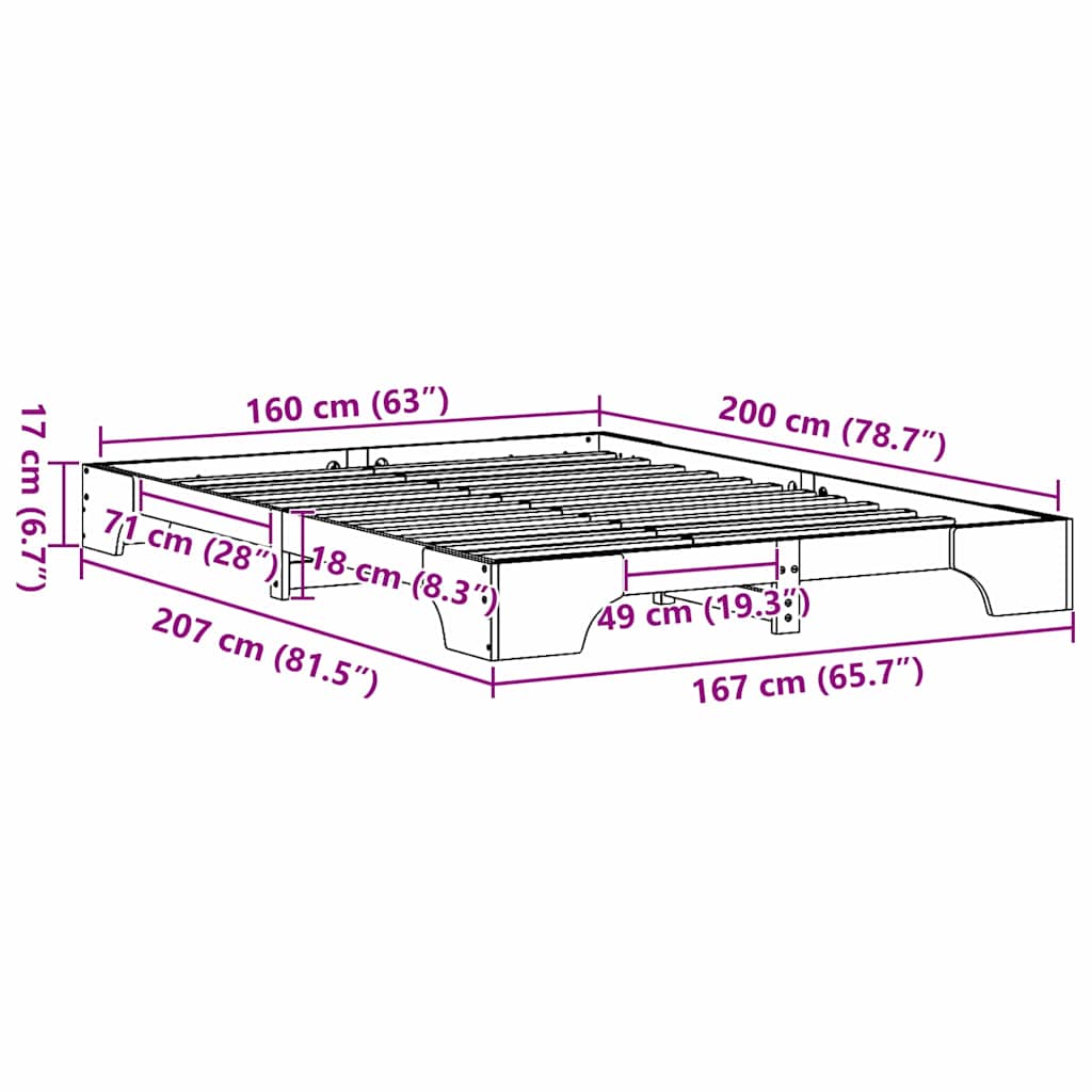 Bed Frame Wax Brown 160 x 200 cm Solid Pine Wood