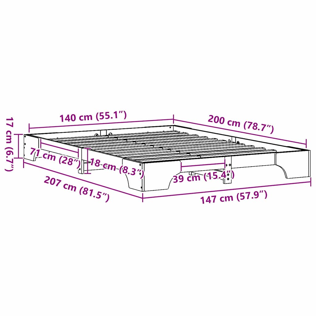 Bed Frame White 140 x 200 cm Solid Pine Wood