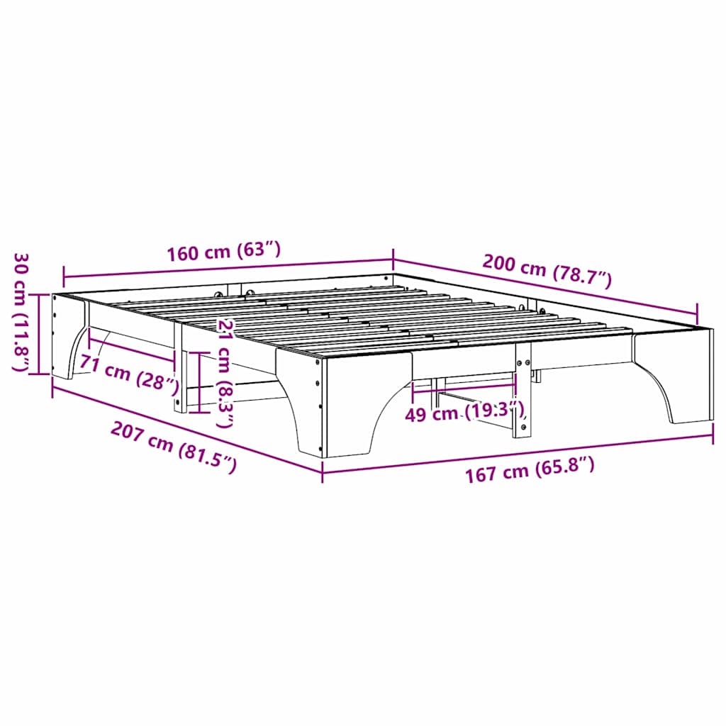 Bed Frame White 160 x 200 cm Solid Pine Wood
