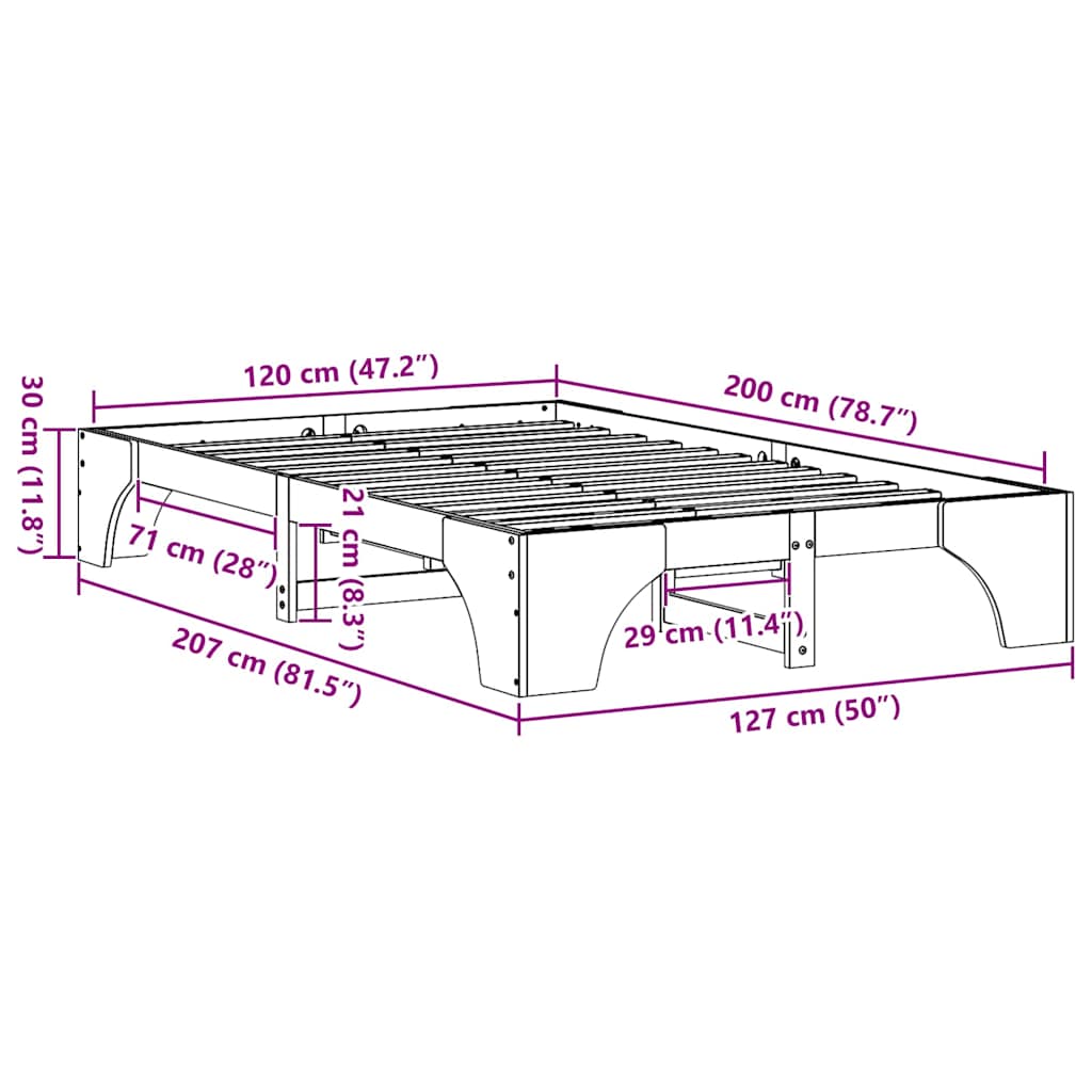 Bed Frame White 120 x 200 cm Solid Pine Wood