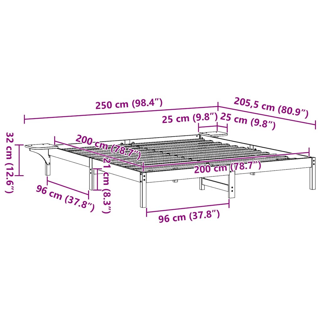 Bed Frame Natural 200 x 200 cm Solid Pine Wood