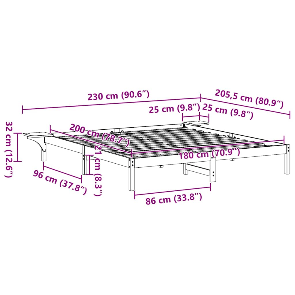 Bed Frame Wax Brown 180 x 200 cm Solid Pine Wood