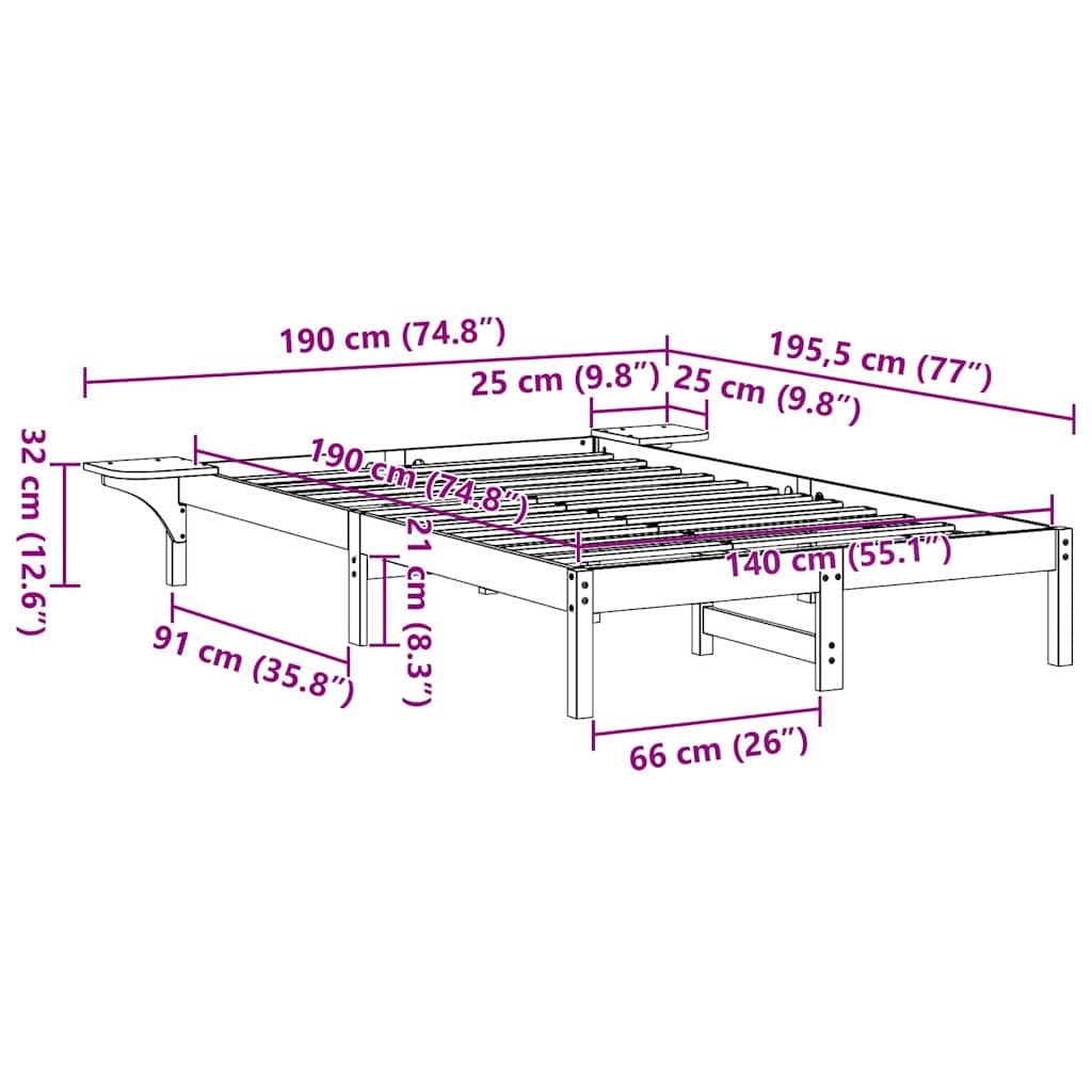 Bed Frame Natural 140 x 190 cm Solid Pine Wood