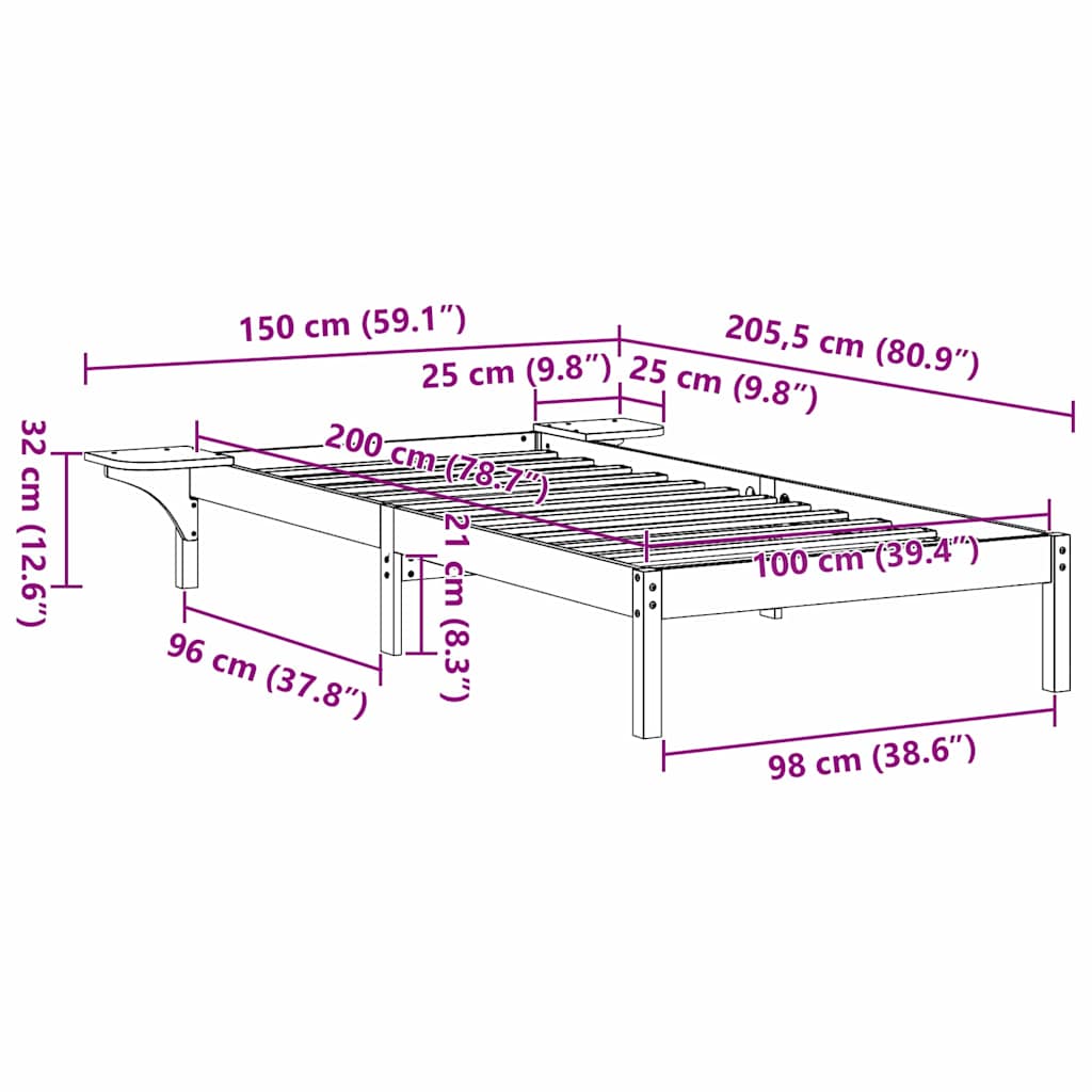 Bed Frame Wax Brown 100 x 200 cm Solid Pine Wood