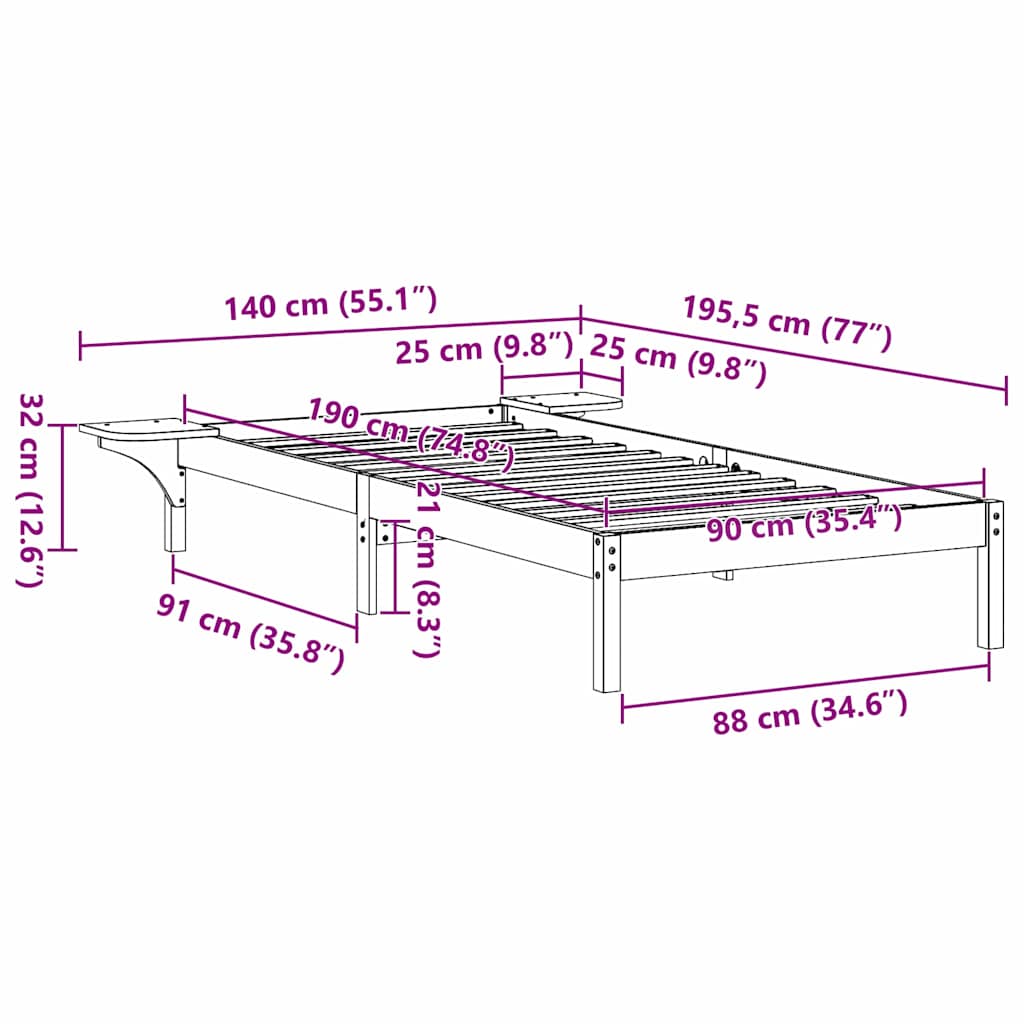 Bed Frame Natural 90 x 190 cm Solid Pine Wood