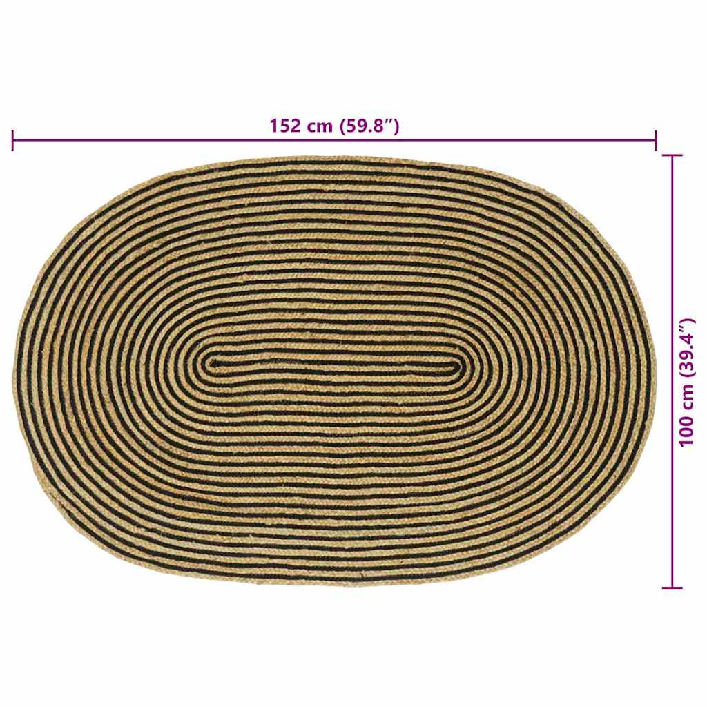 Area Rugs Natural and Black 100 x 152 cm Jute