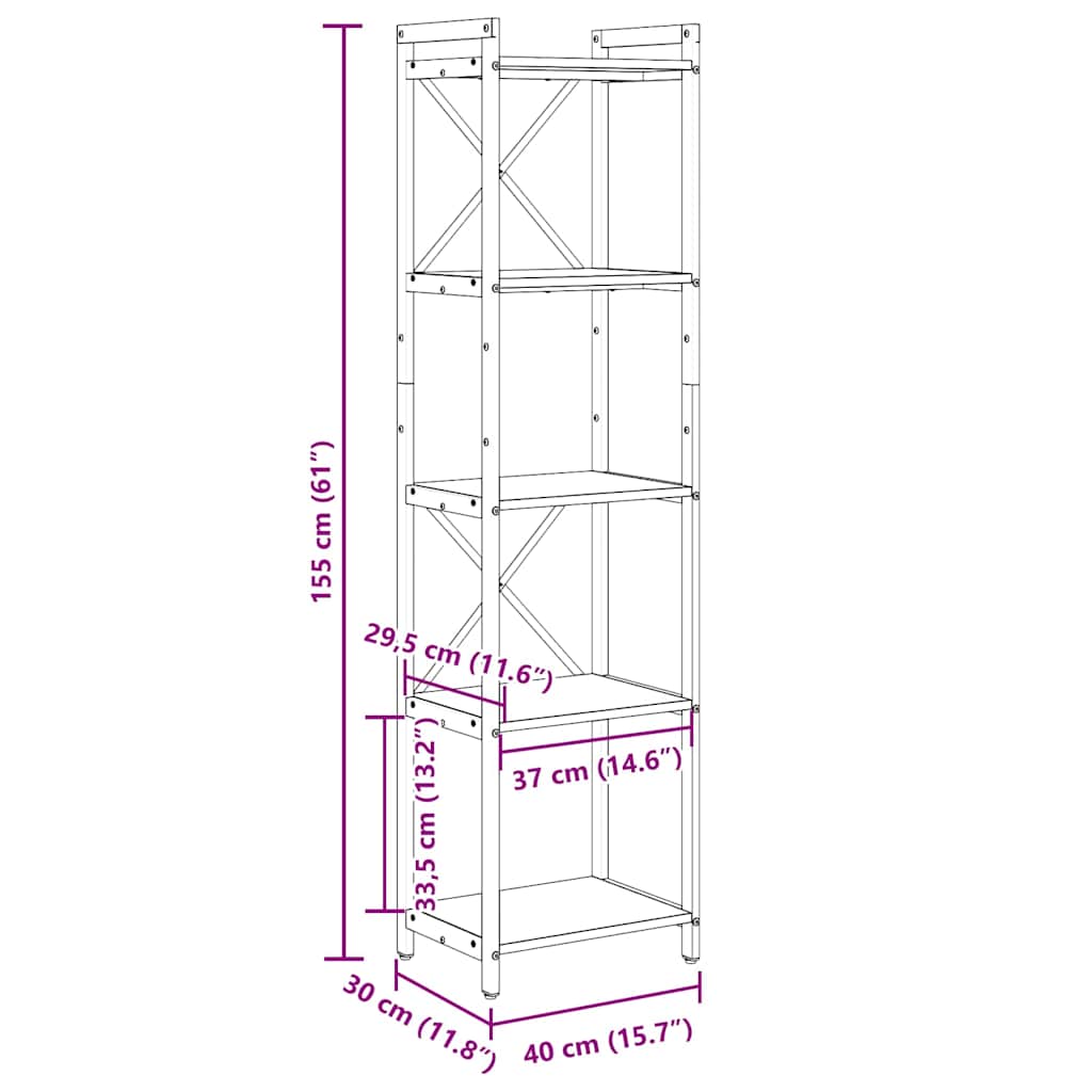 Bookshelf 40 x 30 x 155 cm Engineered Wood Sonoma Oak