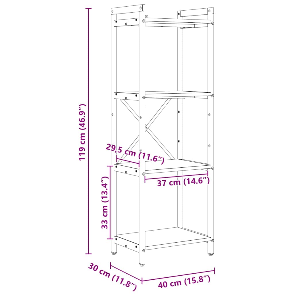 Bookshelf 40 x 30 x 119 cm Engineered Wood Black Oak