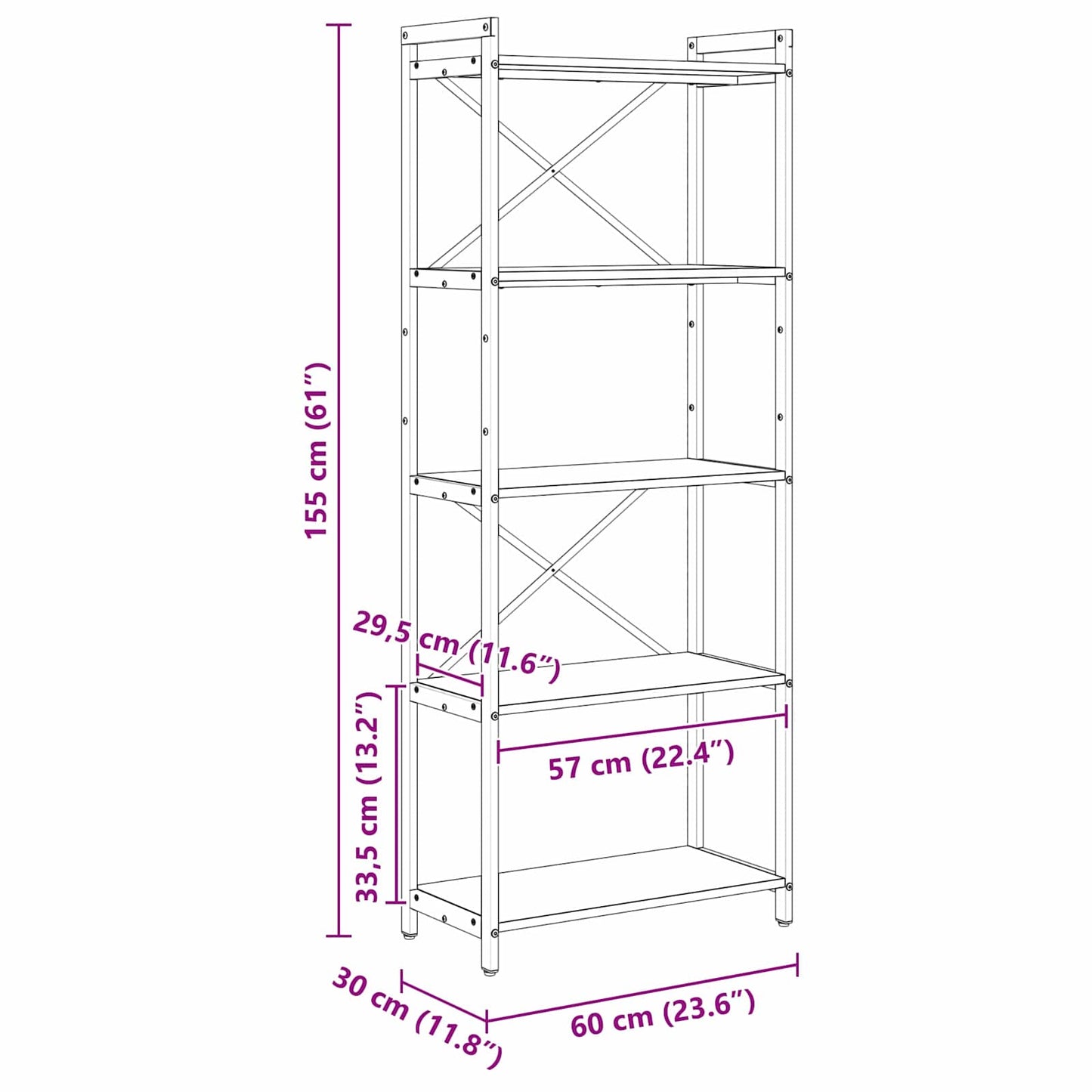 Bookshelf Smoked Oak 60 x 30 x 155 cm Engineered Wood