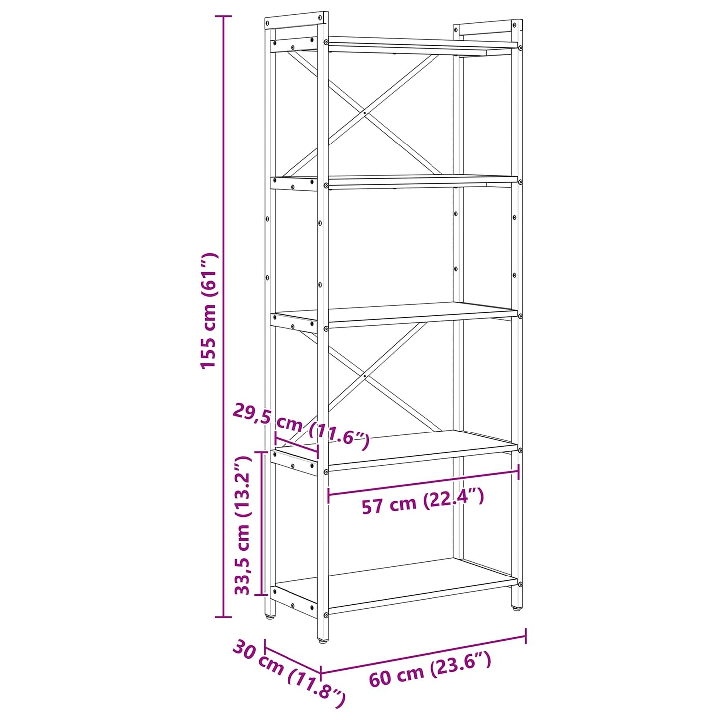 Bookshelf 60 x 30 x 155 cm Engineered Wood Artisan Oak