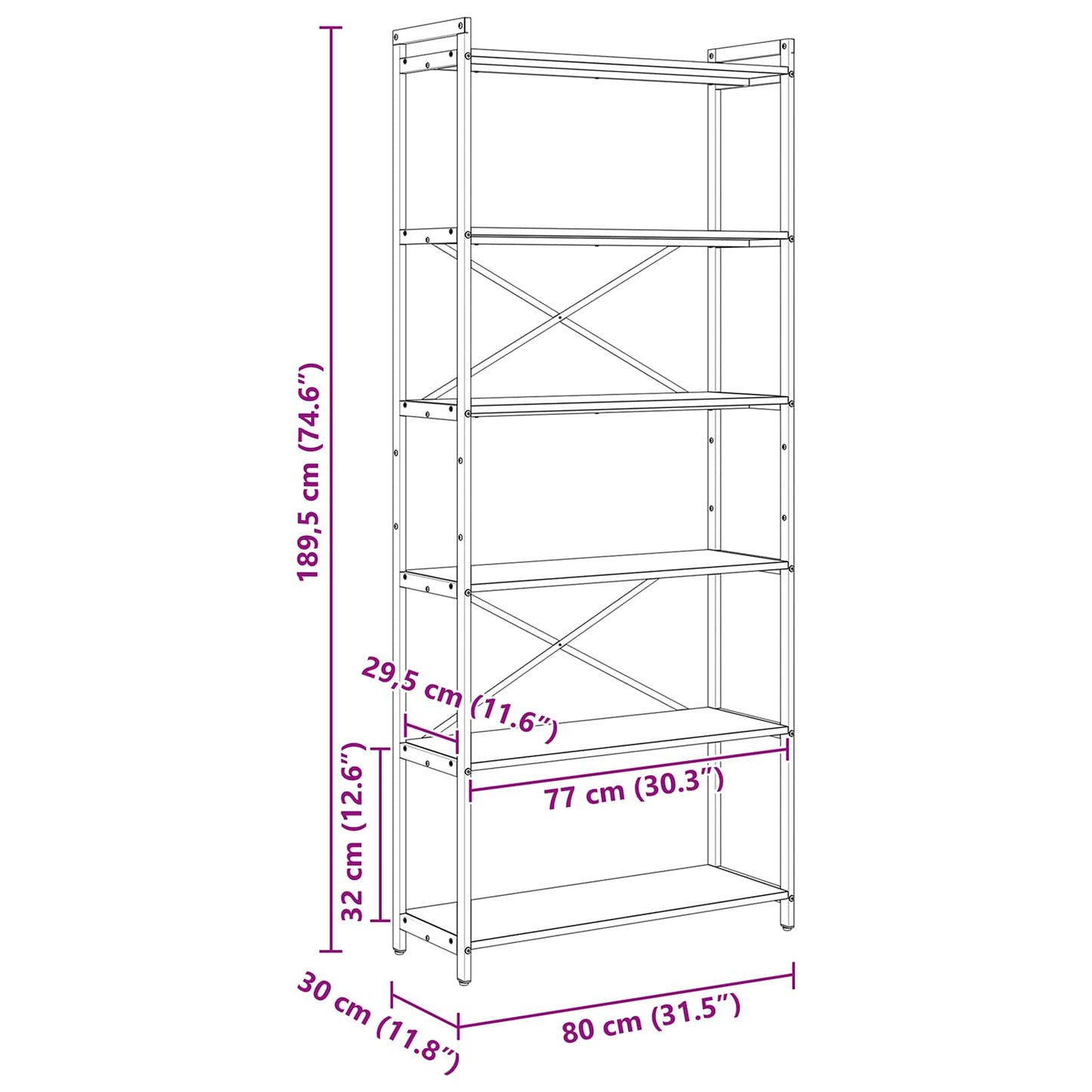 Bookshelf 80 x 30 x 189.5 cm Engineered Wood Black Oak
