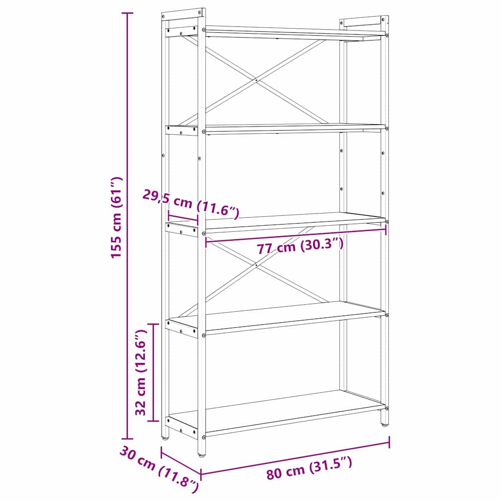 Bookshelf 80 x 30 x 155 cm Engineered Wood Black Oak