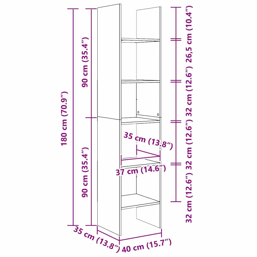 Book Cabinet 5-Tier 40 x 35 x 180 cm Engineered Wood