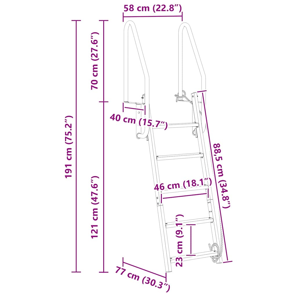 vidaXL Dock Ladder 5-Steps Silver 58 x 77 x 191 cm Aluminium