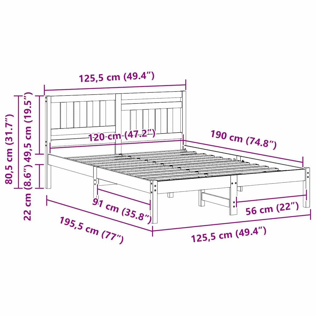 Bed Frame with Headboard White 120 x 190 cm Solid Pine Wood