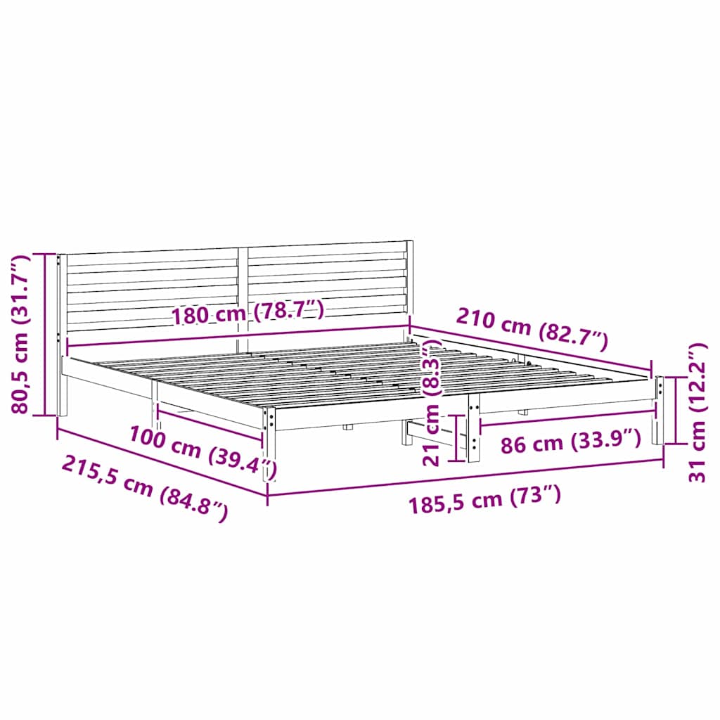 Bed Frame with Headboard Wax Brown 180 x 210 cm Solid Pine Wood