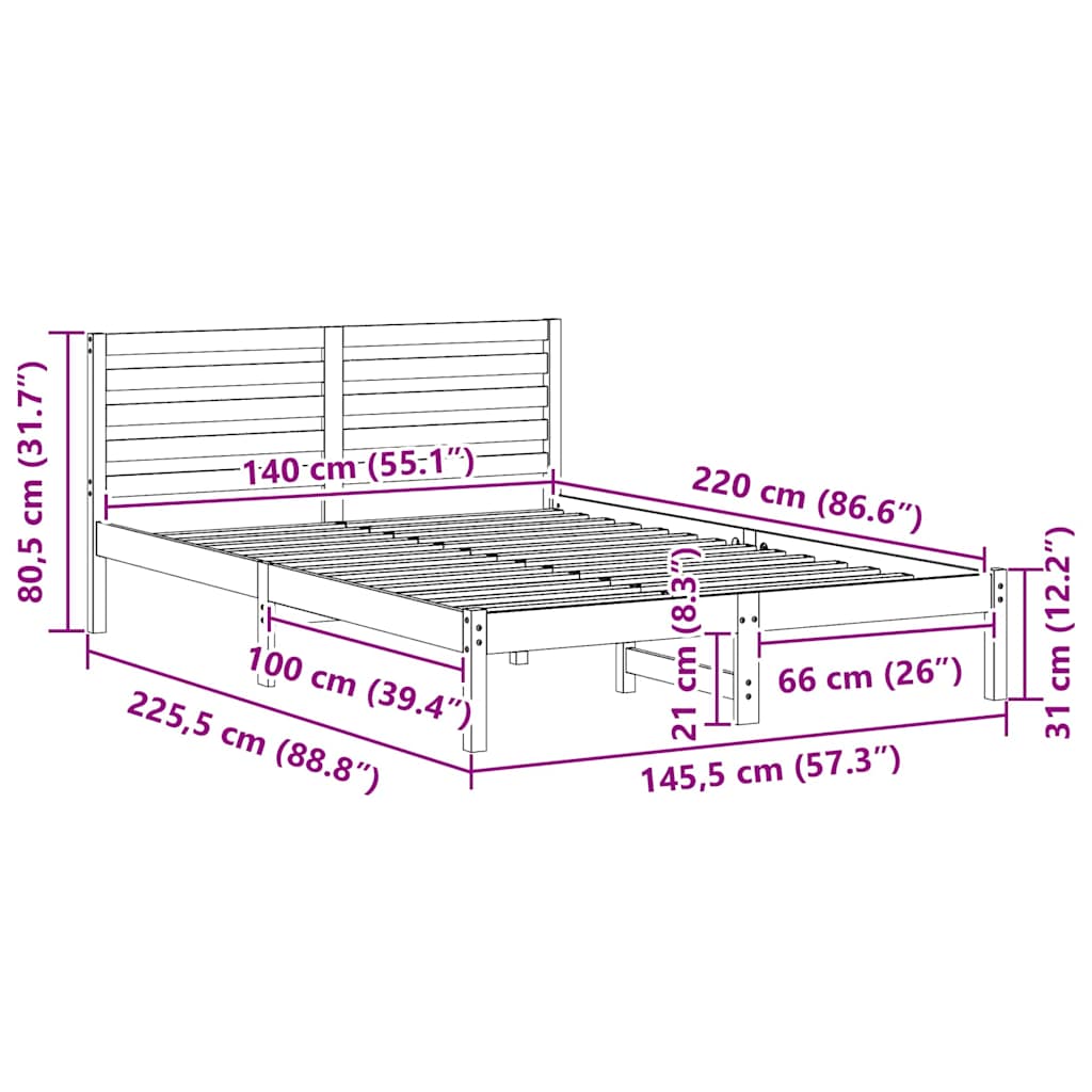 Bed Frame with Headboard White 140 x 220 cm Solid Pine Wood