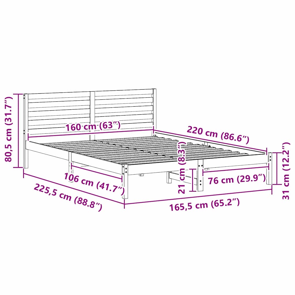 Bed Frame with Headboard Brown 160 x 220 cm Solid Pine Wood