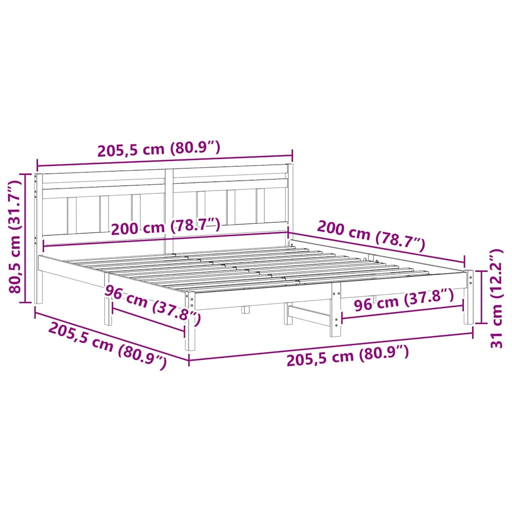 Bed Frame Brown 200 x 200 cm Solid Pine Wood